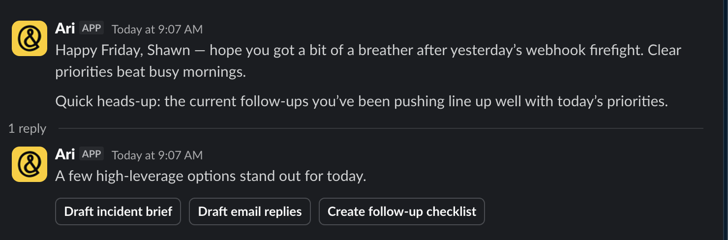 Actvian proactively delivering a Friday reflection in Slack